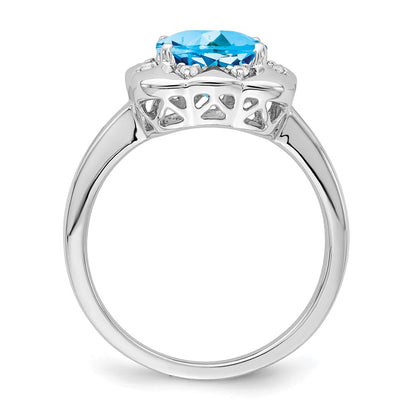 Solid 14k White Gold Simulated Blue Topaz and CZ Ring