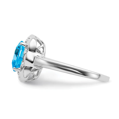 Solid 14k White Gold Simulated Blue Topaz and CZ Ring