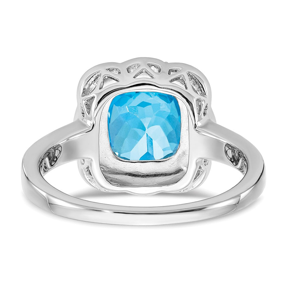 Solid 14k White Gold Simulated Blue Topaz and CZ Ring