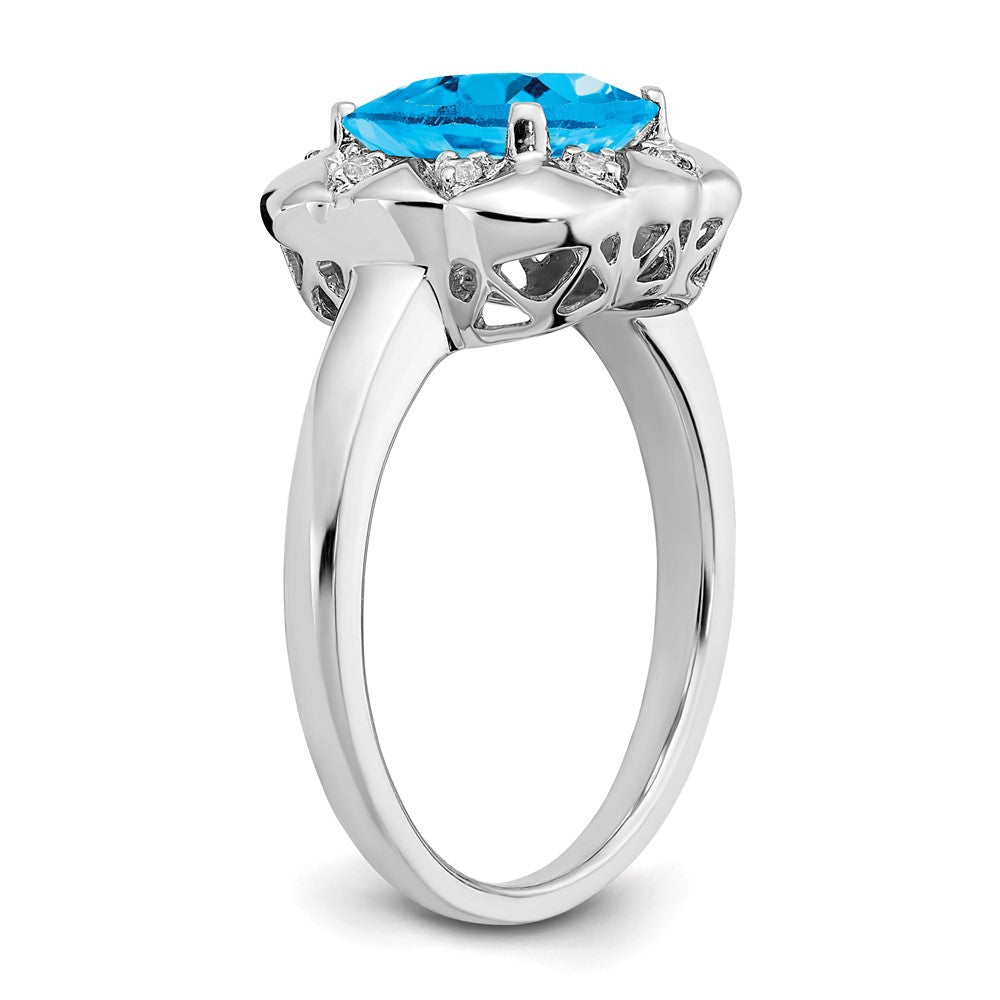 Solid 14k White Gold Simulated Blue Topaz and CZ Ring