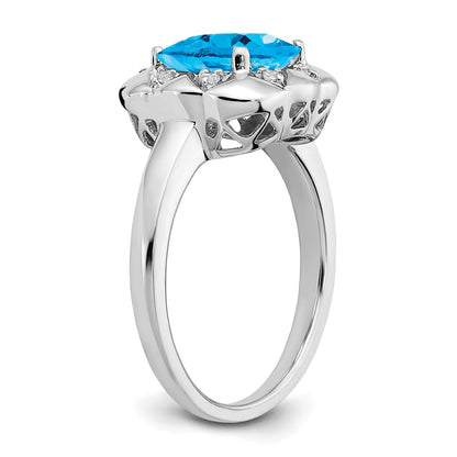 Solid 14k White Gold Simulated Blue Topaz and CZ Ring