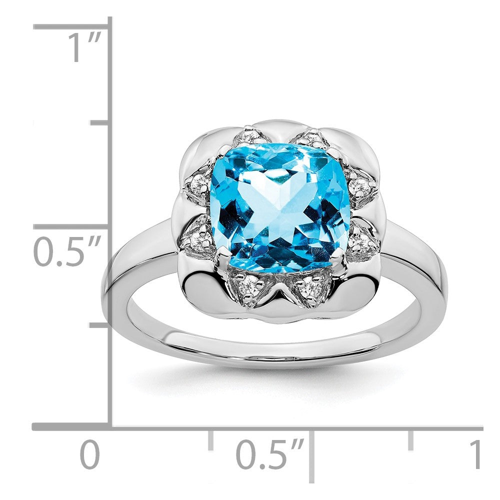 Solid 14k White Gold Simulated Blue Topaz and CZ Ring