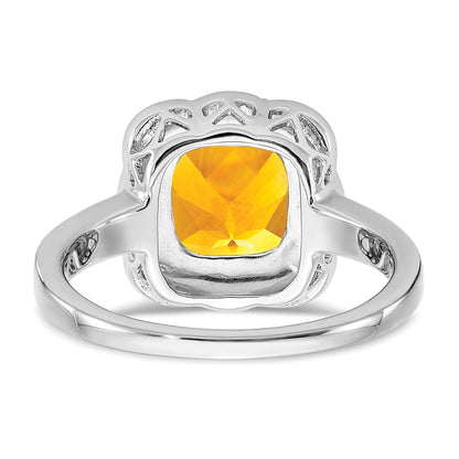 Solid 14k White Gold Simulated Citrine and CZ Ring