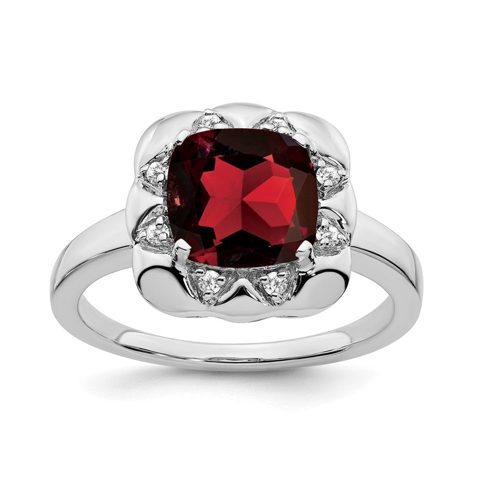 14k white gold garnet and real diamond ring rm7162 ga 008 wa