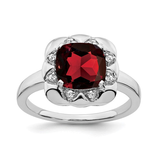 14k white gold garnet and real diamond ring rm7162 ga 008 wa