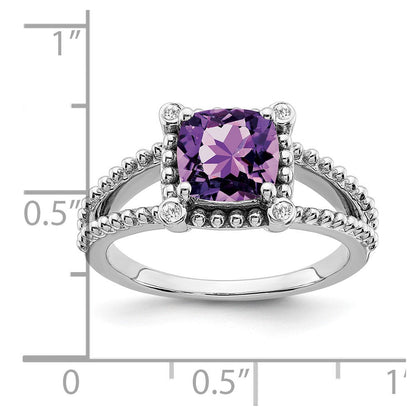 14k white gold cushion amethyst and real diamond ring rm7163 am 004 wa