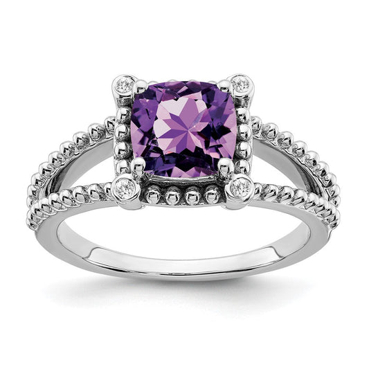 14k white gold cushion amethyst and real diamond ring rm7163 am 004 wa