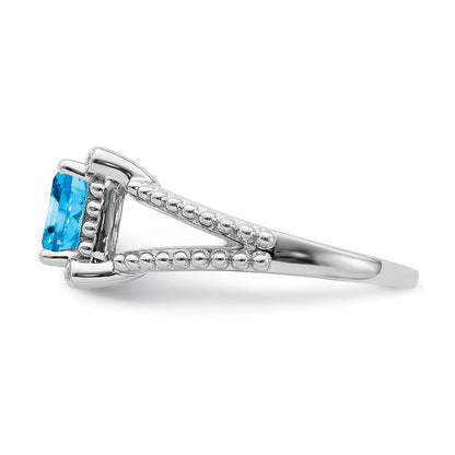 Solid 14k White Gold Cushion Simulated Blue Topaz and CZ Ring