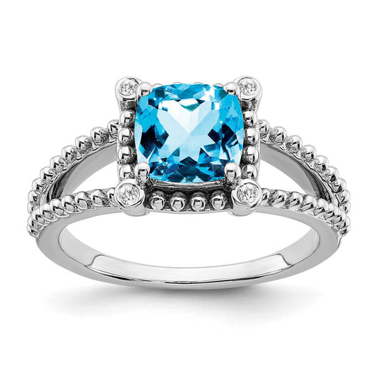 14k white gold cushion blue topaz and real diamond ring rm7163 bt 004 wa