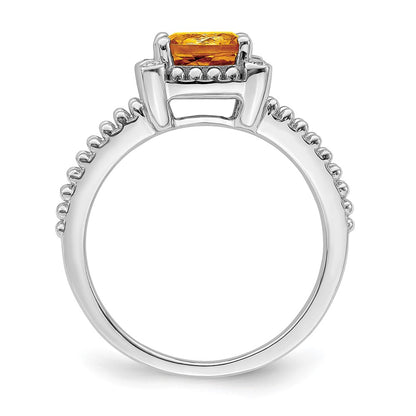 Solid 14k White Gold Cushion Simulated Citrine and CZ Ring