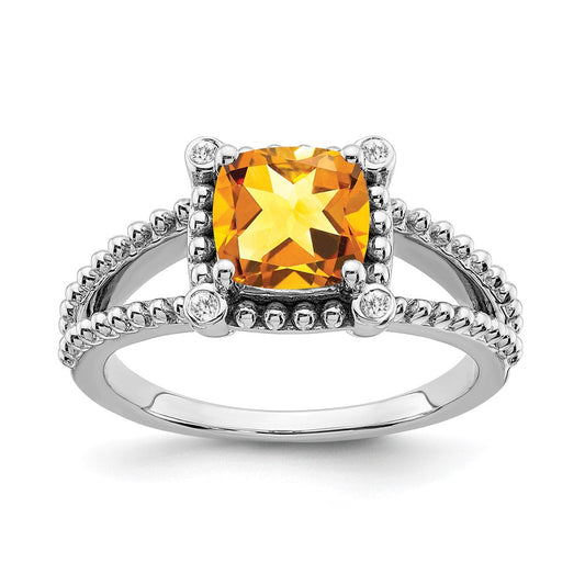 14k white gold cushion citrine and real diamond ring rm7163 ci 004 wa