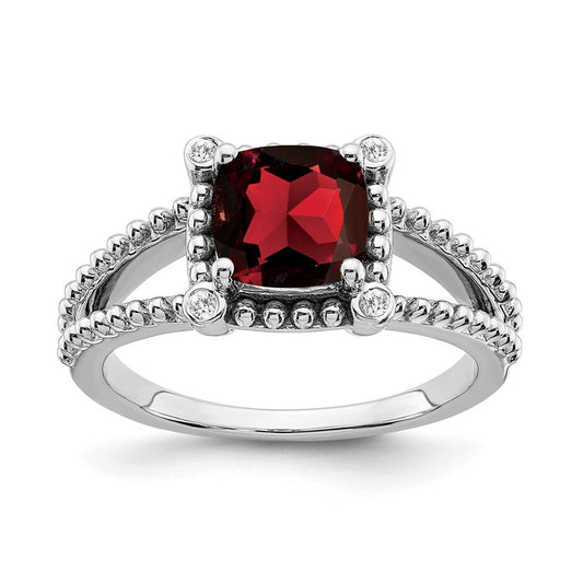 14k white gold cushion garnet and real diamond ring rm7163 ga 004 wa