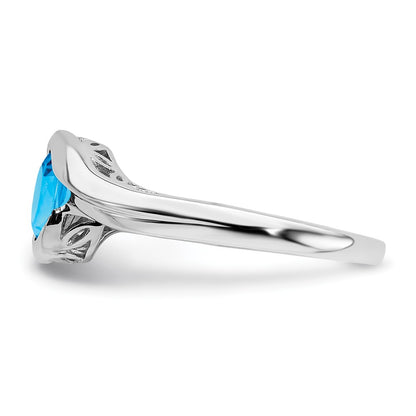 Solid 14k White Gold Simulated Blue Topaz Bypass Ring