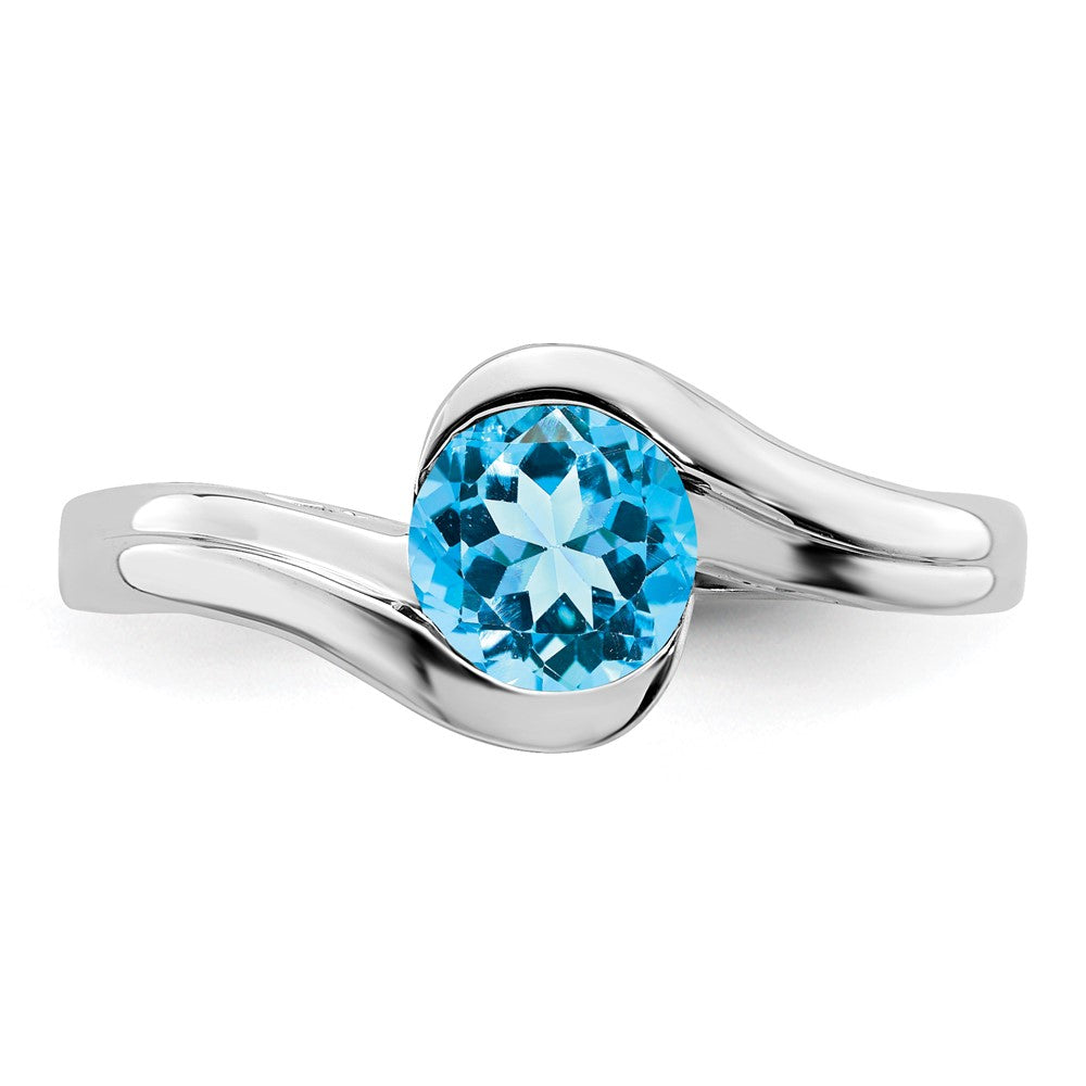 Solid 14k White Gold Simulated Blue Topaz Bypass Ring