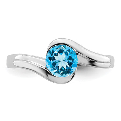 Solid 14k White Gold Simulated Blue Topaz Bypass Ring