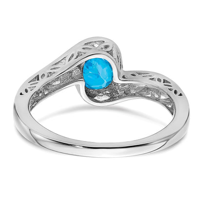 Solid 14k White Gold Simulated Blue Topaz Bypass Ring