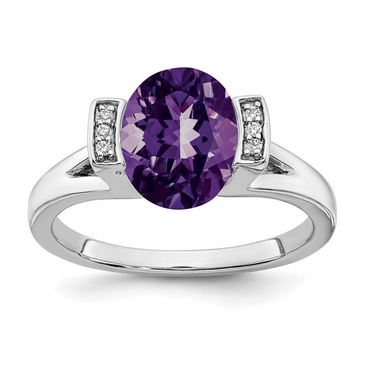 14k white gold oval amethyst and real diamond ring rm7165 am 003 wa