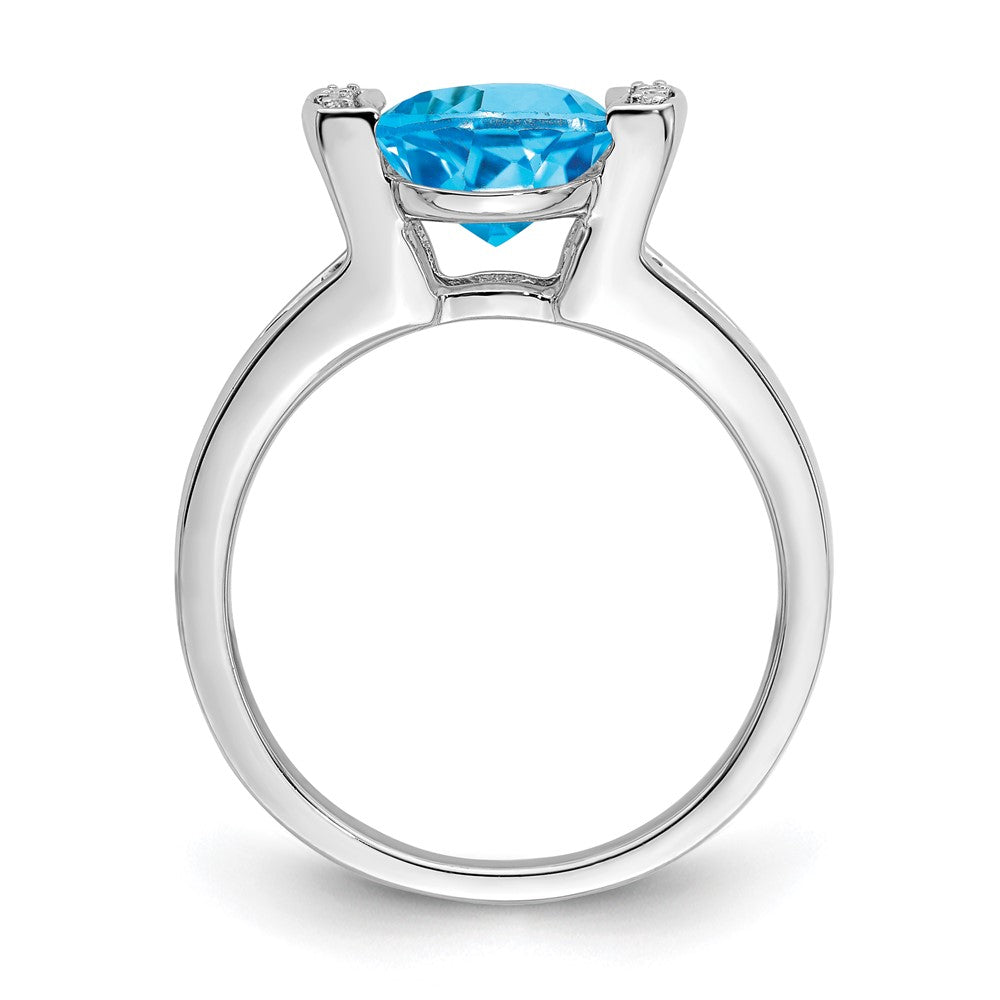 Solid 14k White Gold Oval Simulated Blue Topaz and CZ Ring