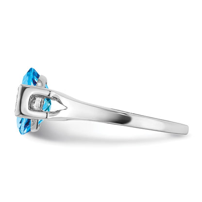 Solid 14k White Gold Oval Simulated Blue Topaz and CZ Ring