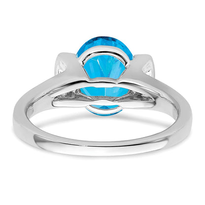 Solid 14k White Gold Oval Simulated Blue Topaz and CZ Ring