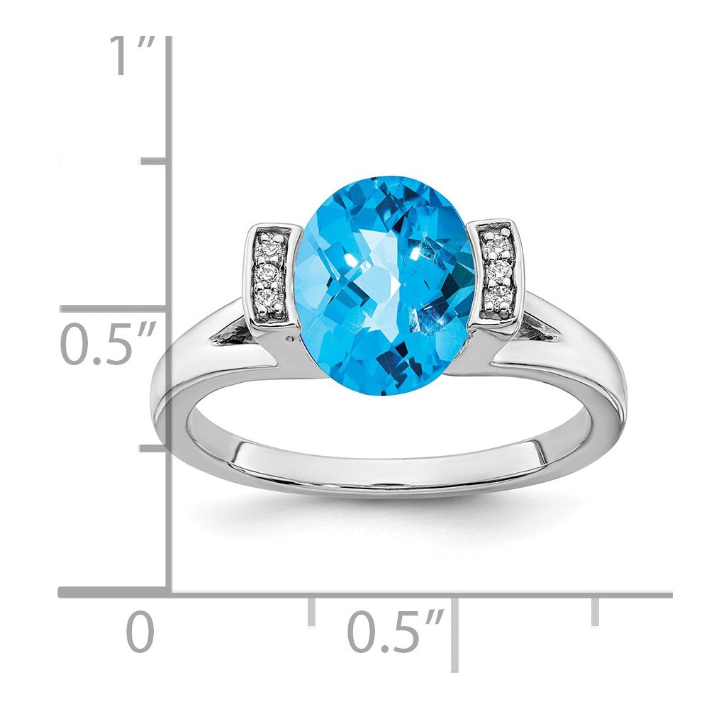 Solid 14k White Gold Oval Simulated Blue Topaz and CZ Ring