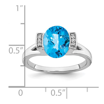 Solid 14k White Gold Oval Simulated Blue Topaz and CZ Ring