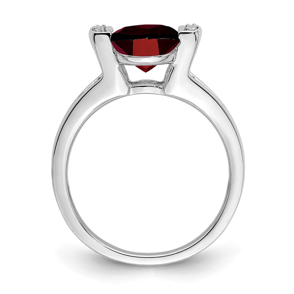 Solid 14k White Gold Oval Simulated Garnet and CZ Ring