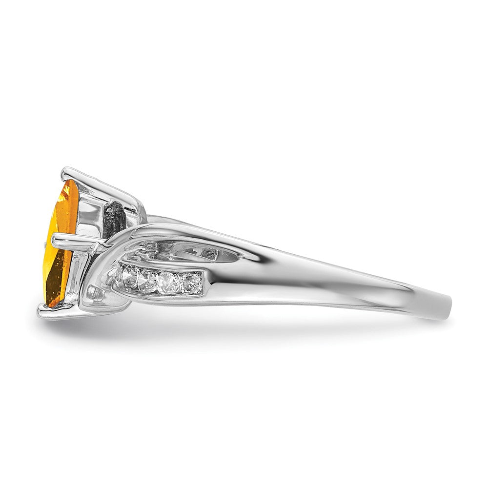 Solid 14k White Gold Square Simulated Citrine and CZ Ring