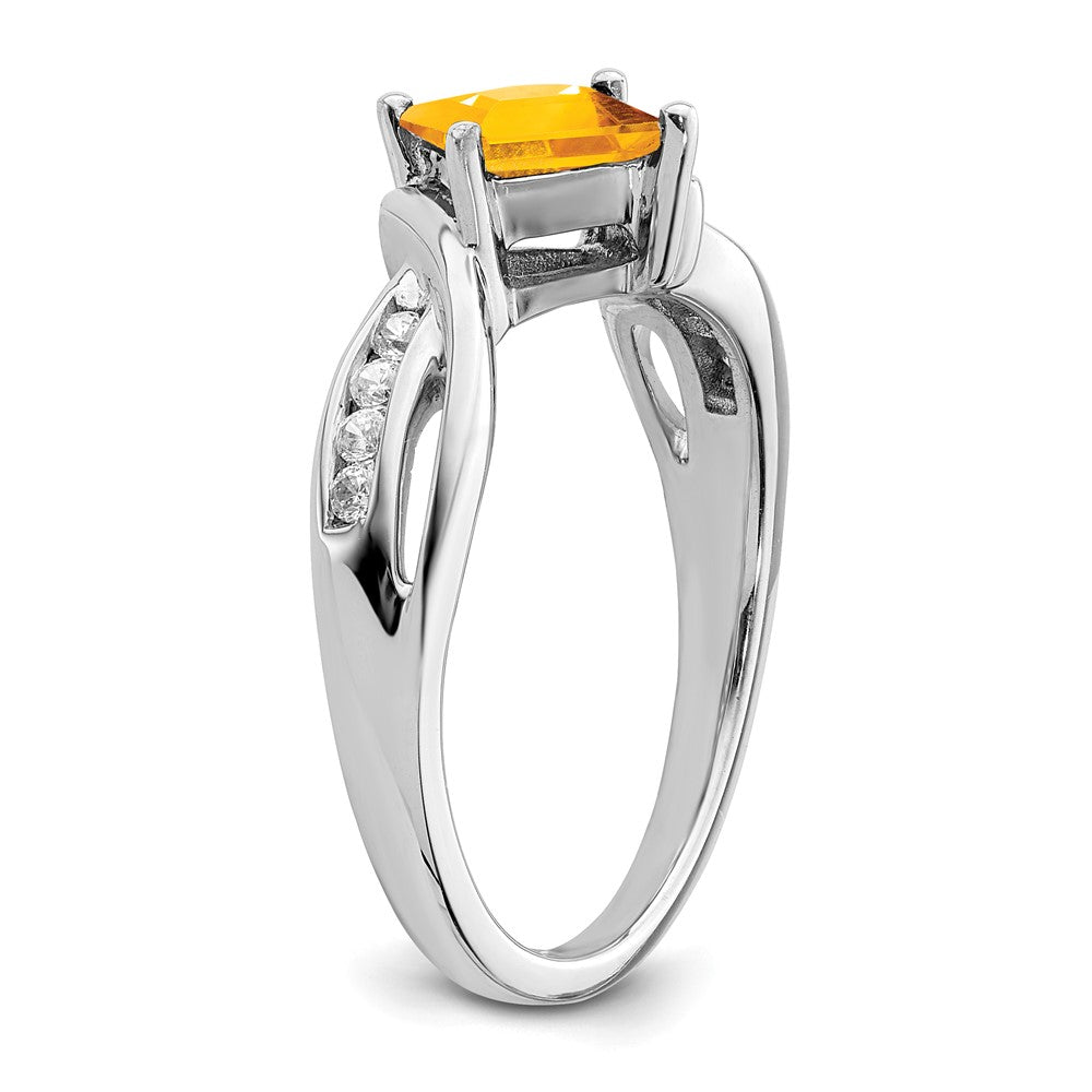 Solid 14k White Gold Square Simulated Citrine and CZ Ring