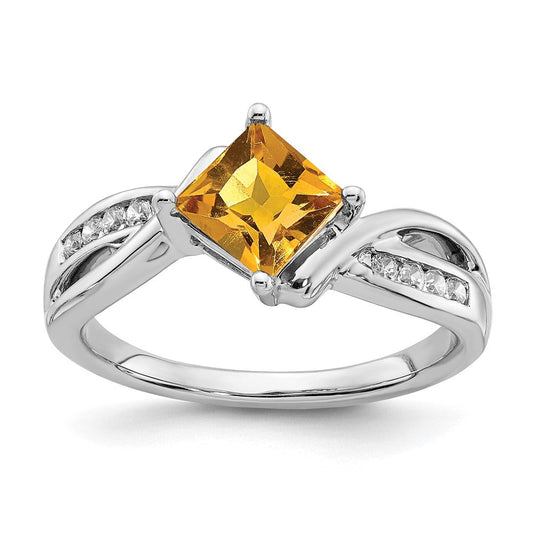 14k white gold square citrine and real diamond ring rm7166 ci 012 wa