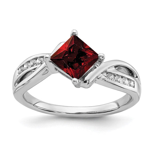 14k white gold square garnet and real diamond ring rm7166 ga 012 wa