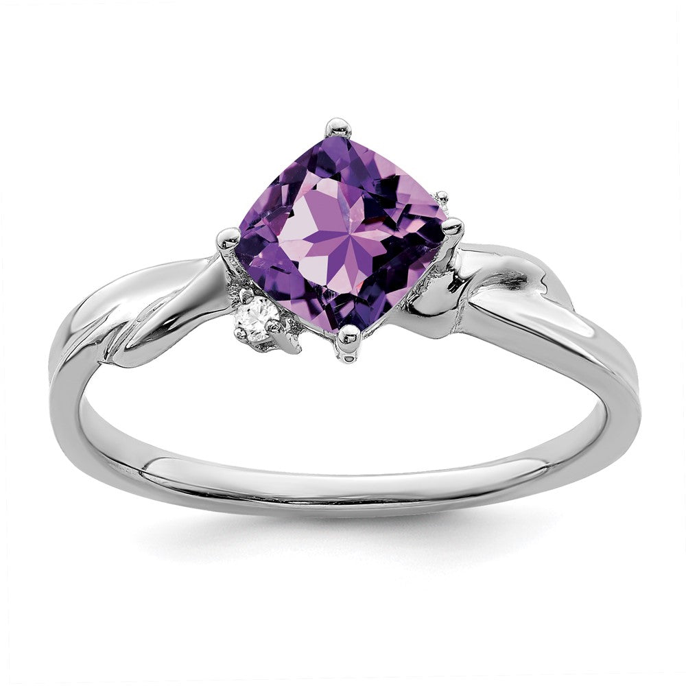 14k white gold cushion amethyst and real diamond ring rm7167 am 003 wa