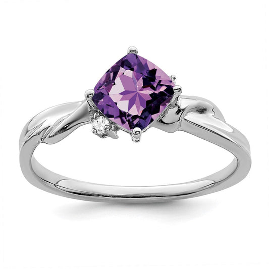 14k white gold cushion amethyst and real diamond ring rm7167 am 003 wa