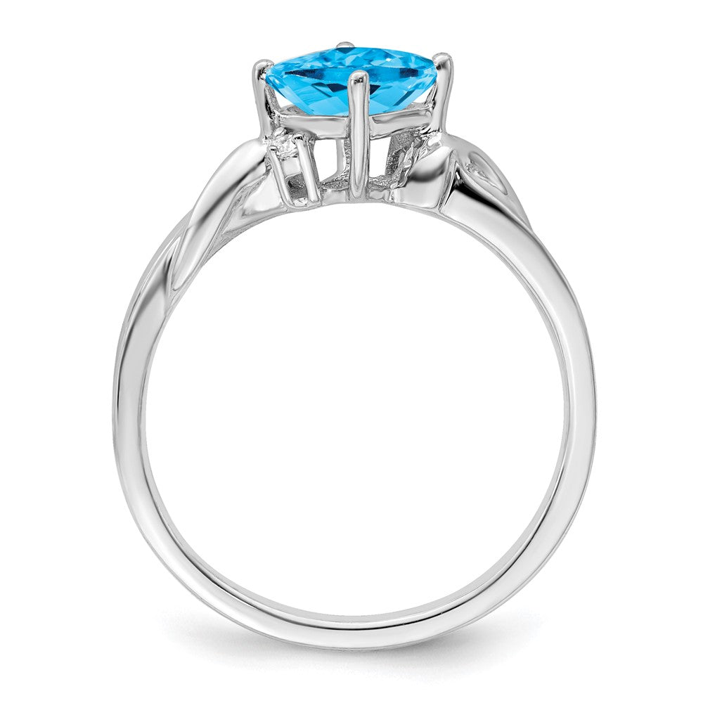 Solid 14k White Gold Cushion Simulated Blue Topaz and CZ Ring