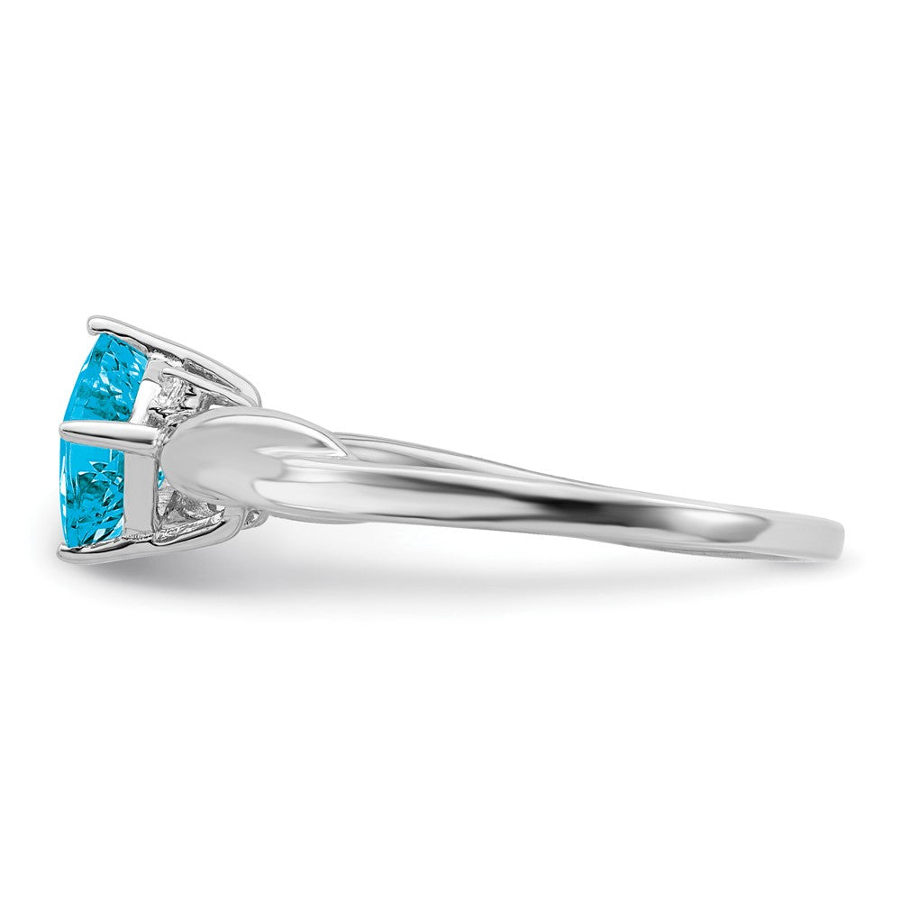 Solid 14k White Gold Cushion Simulated Blue Topaz and CZ Ring