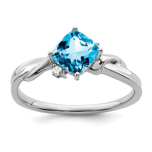 14k white gold cushion blue topaz and real diamond ring rm7167 bt 003 wa