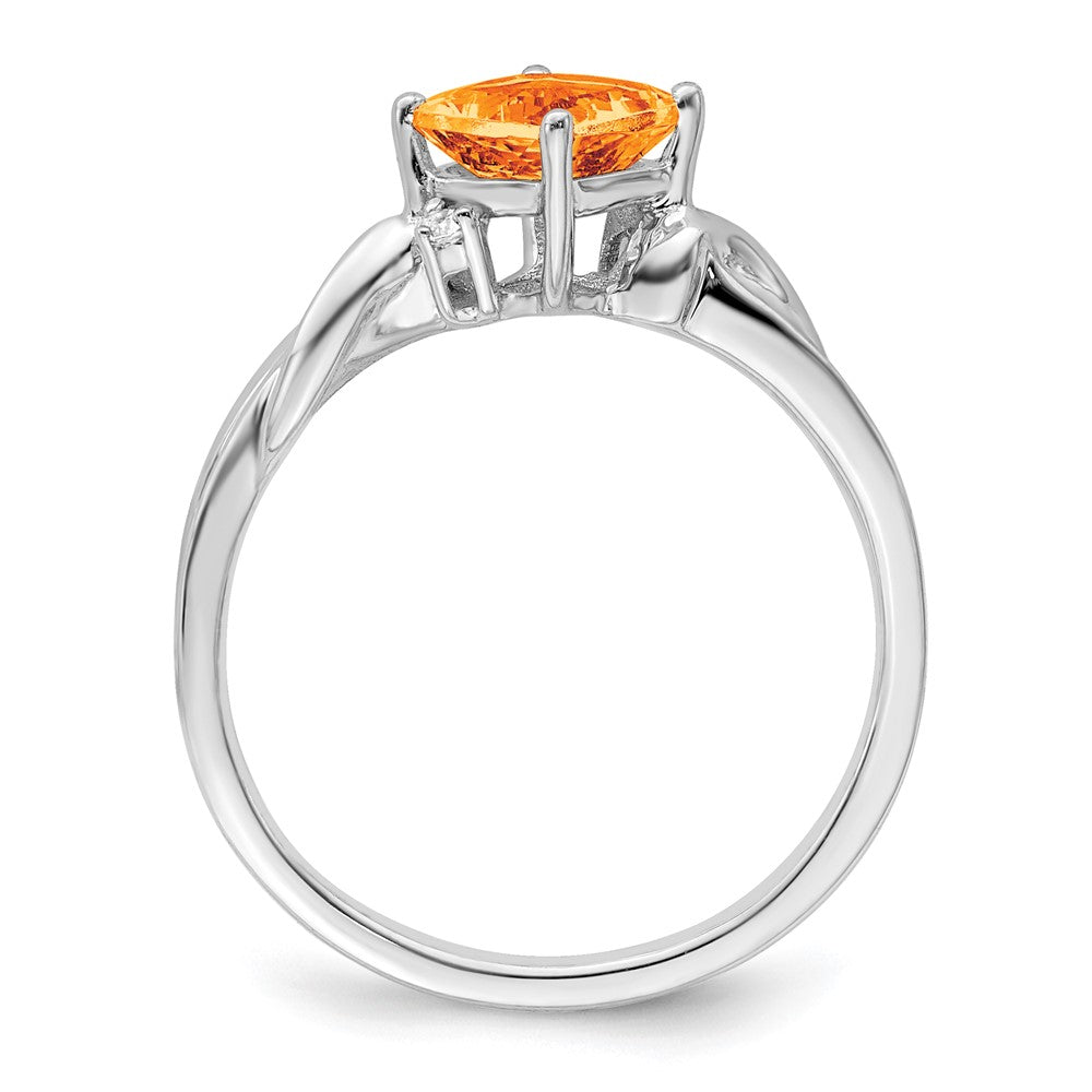 Solid 14k White Gold Cushion Simulated Citrine and CZ Ring