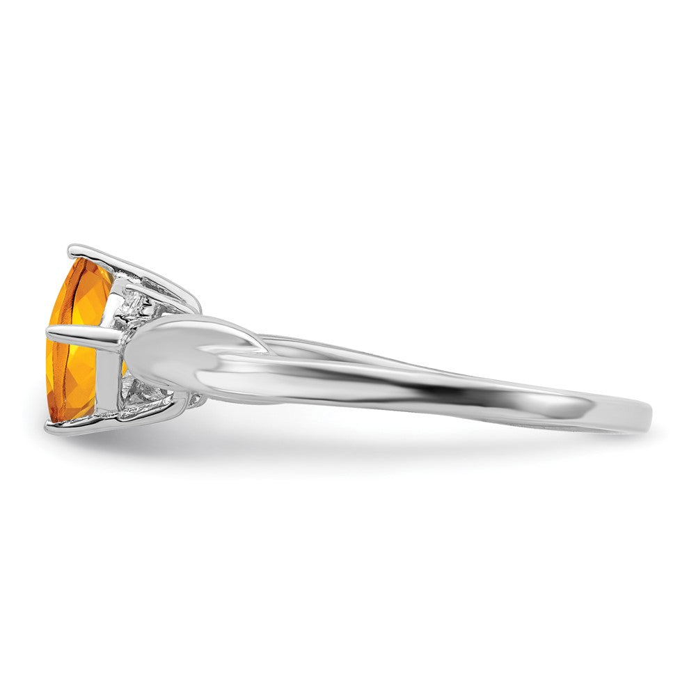 Solid 14k White Gold Cushion Simulated Citrine and CZ Ring