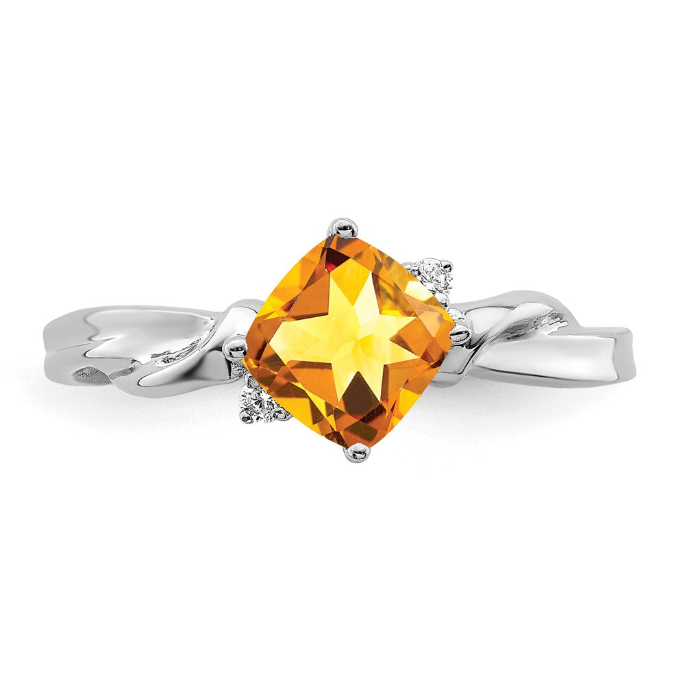 Solid 14k White Gold Cushion Simulated Citrine and CZ Ring