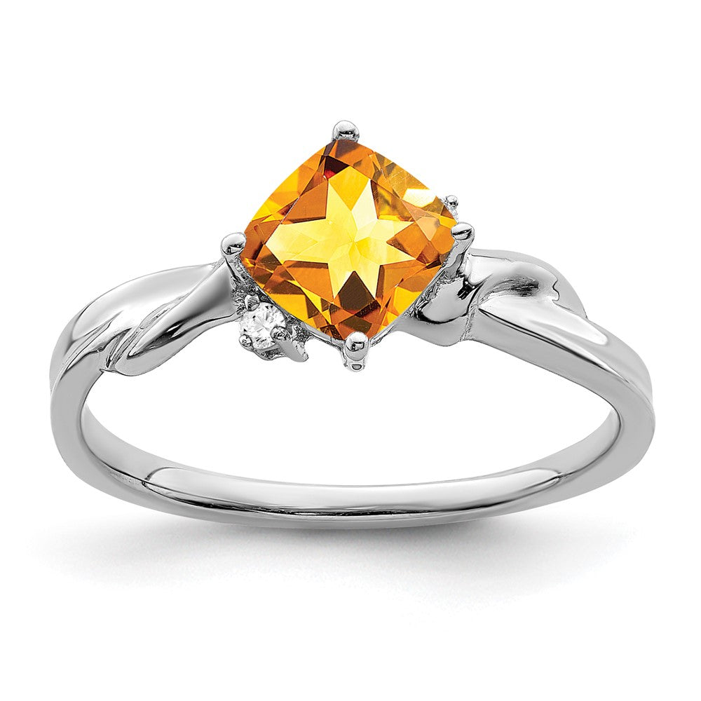Solid 14k White Gold Cushion Simulated Citrine and CZ Ring