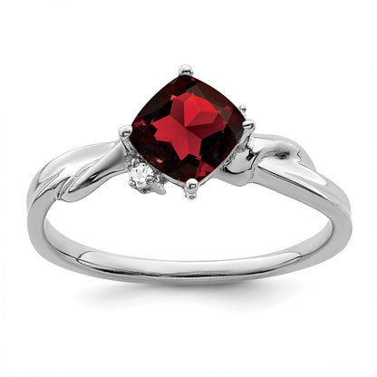 14k white gold cushion garnet and real diamond ring rm7167 ga 003 wa