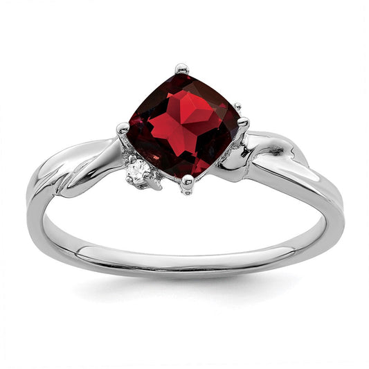 14k white gold cushion garnet and real diamond ring rm7167 ga 003 wa