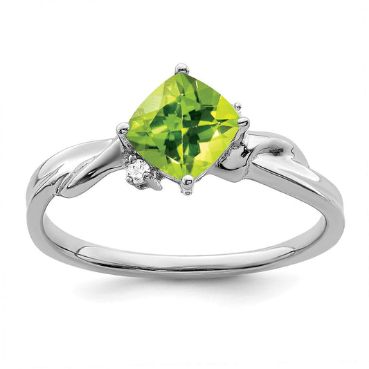 14k white gold cushion peridot and real diamond ring rm7167 pe 003 wa