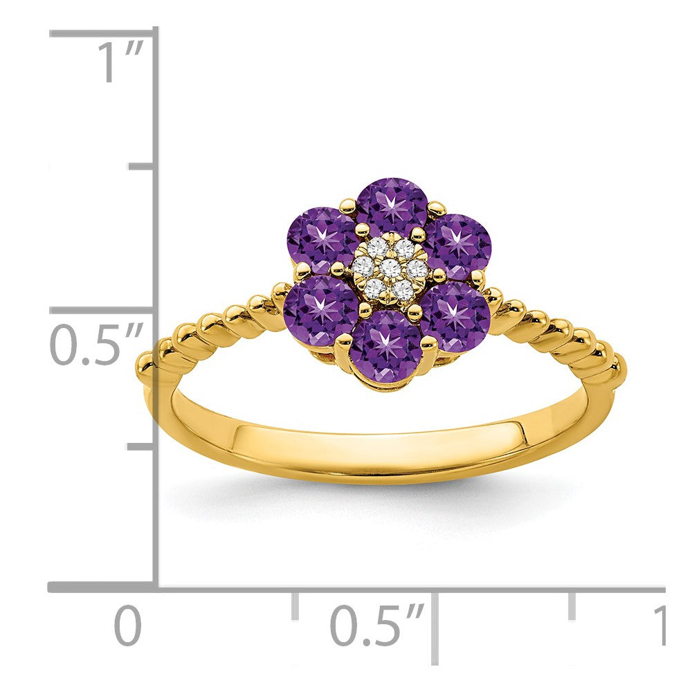 14k yellow gold amethyst and real diamond floral ring rm7191 am 003 ya