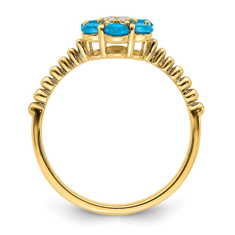 14k yellow gold blue topaz and real diamond floral ring rm7191 bt 003 ya