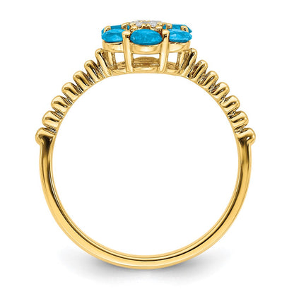 14k yellow gold blue topaz and real diamond floral ring rm7191 bt 003 ya