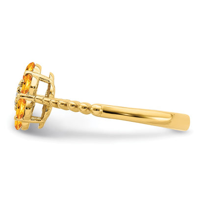 Solid 14k Yellow Gold Simulated Citrine and CZ Floral Ring