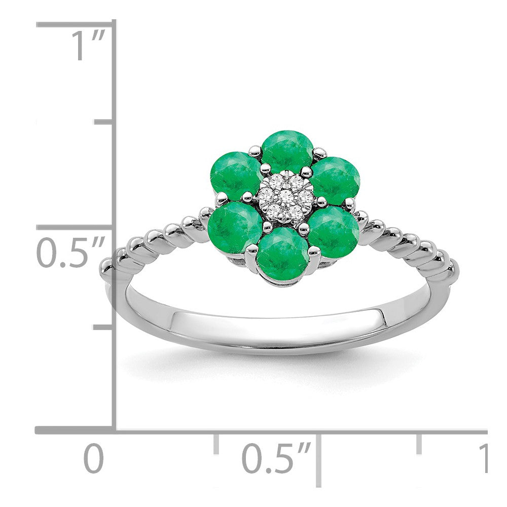 14k white gold emerald and real diamond floral ring rm7191 em 003 wa
