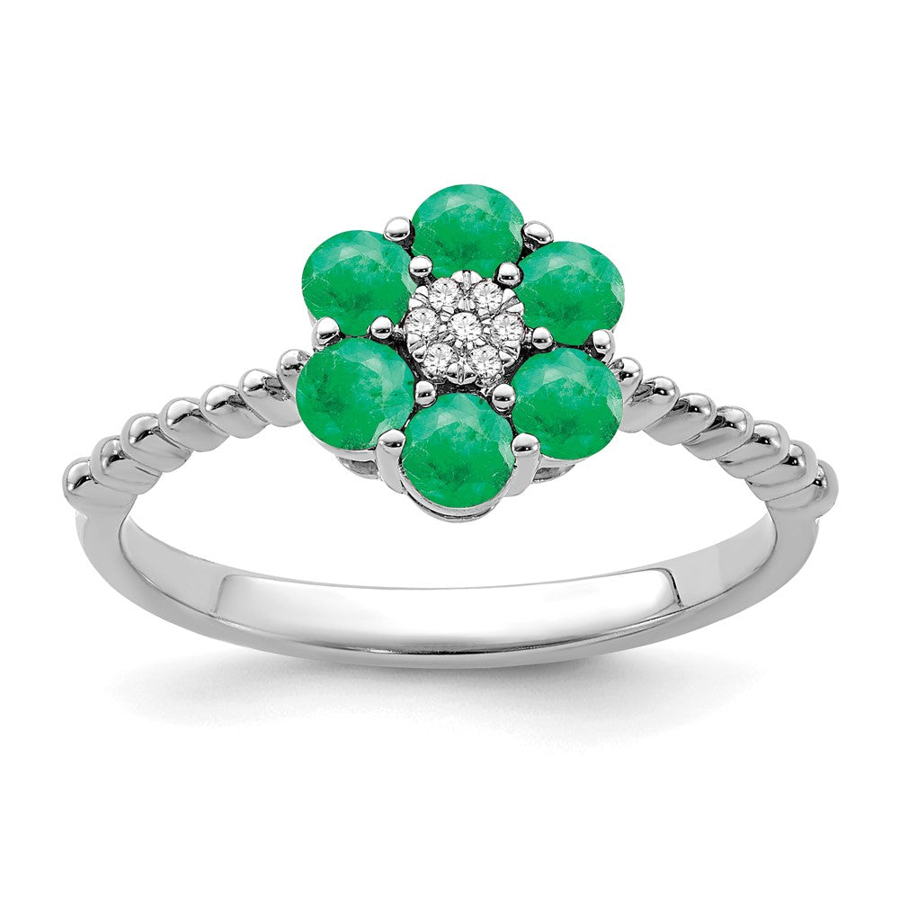 14k white gold emerald and real diamond floral ring rm7191 em 003 wa