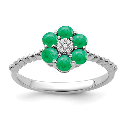 14k white gold emerald and real diamond floral ring rm7191 em 003 wa